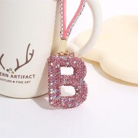 Gold Initial Letter Keychain Gift for Women Girls Bling Sparkly Cute Backpack Car Key Accessories (T)