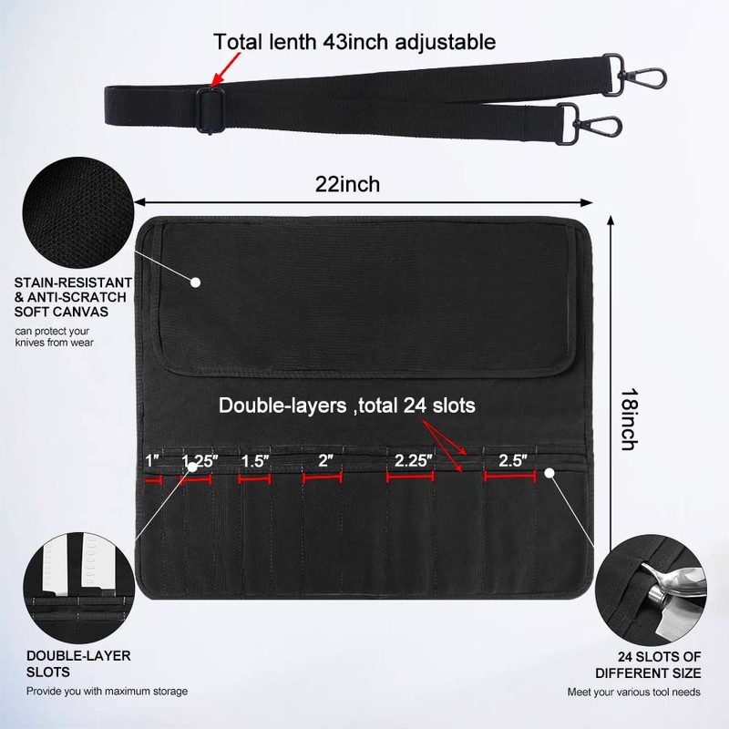 Chef Knife Bag With 24 Slots Cutlery Knives Holders Protectors,