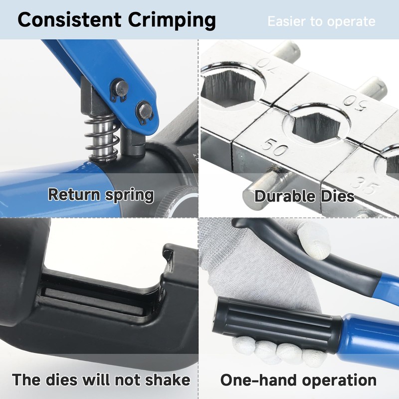 ZUVER 10 Tons Hydraulic Crimping Tool Kit Cable Lug Crimper