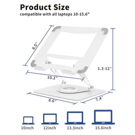 ALASHI Laptop Stand for Desk with 360° Rotating Base, Multi-Angle Adjustable Laptop Stands, Foldable Laptop Riser Compatible with 10 to 15.6 Inches PC Computer, White