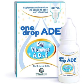 Vitamina ONEDROP ADE  Frasco de 3 ML (114 Gotas)  Rinde 3 meses  Vitamina A, D3 y E  Suplemento Alimenticio sin azcar aadida, sin sabor               