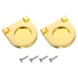 sourcing map 2Pcs Flush Pull Handle, 1.38 Inch Hidden Recessed Furniture Grip Cabinets Door Pull Ring Handles with Screws for Drawers Cupboard Dresser, Gold