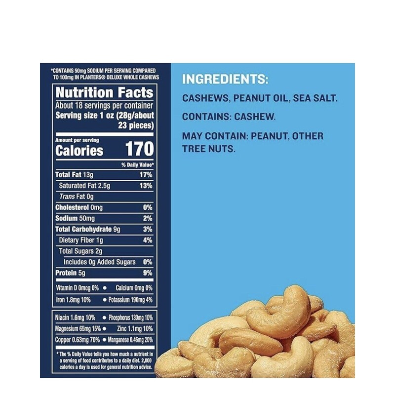 Planter's PLANTERS Deluxe Salted Whole Cashews, Party Snacks, Plant-Based Protein