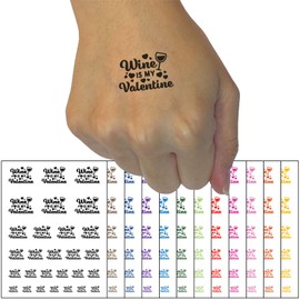 Wine is My Valentine Valentine's Day Temporary Tattoo Water Resistant Fake Body Art Set Collection - Purple (One Sheet)