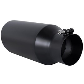 EVERESTWAY Stainless Steel 5 Inch Inlet Diesel Exhaust Tip Tailpipe, 6" Outlet 15" Long Rolled End Angle Cut Bolt On Exhaust Tail Pipe 5"x6"x15" Black Powder Coated Universal Car