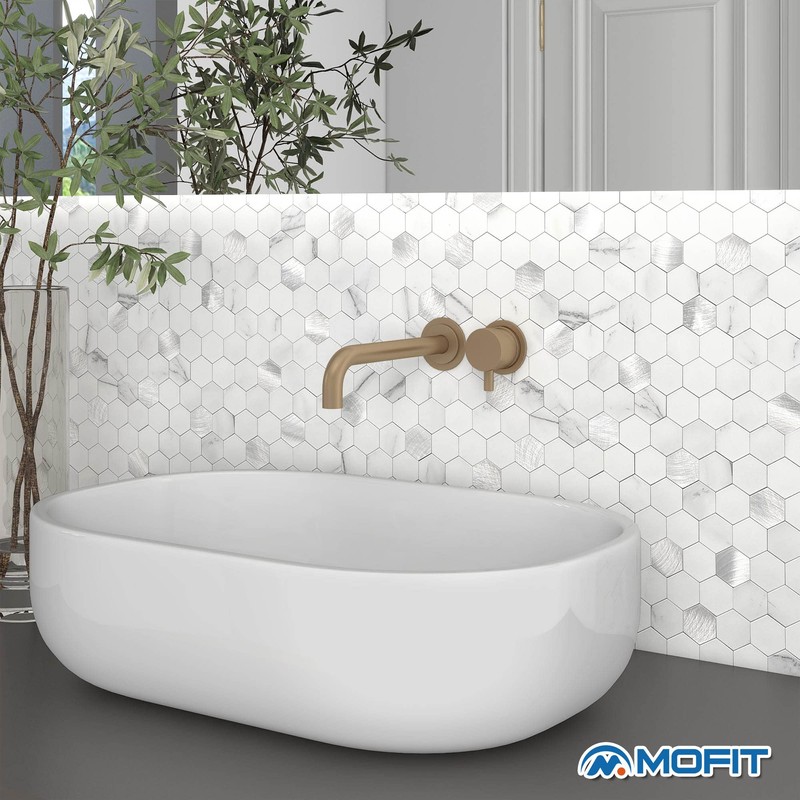 MOFIT Hexagon Peel and Stick Backsplash Tiles Kitchen,Self-Adhesive Metal and