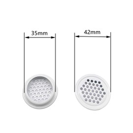 Rejillas de ventilación blancas de 35 mm de acero inoxidable, circulares, redondas, para cocina, baño, armario (plano, 20 unidades)