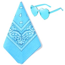 JIANGLAI Bandana with Heart Sunglasses, Disco Cowgirl Bachelorette Paisley Scarf for Men Women (Lake Blue)