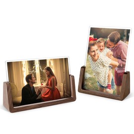 MEKO Set of 2 Wooden Picture Frames, Photo Frames, Portrait Frames With Walnut Wood Base And Transparent Acrylic Frame Covers For Desk Top At Home/Office (Horizontal + Vertical)