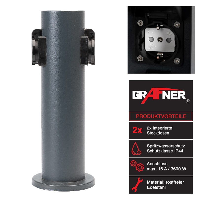 Grafner Stainless Steel Design Garden Socket with 2 Sockets, 3600