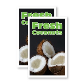 Fresh Coconuts (2-Pack) 24 Inch x 36 Inch Vinyl Decals | Sign Insert Peel & Stick Decals Stickers Window Signs | Tropical Fruits, Refreshing Drinks, Farmer’s Markets | Made in USA