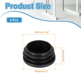 sourcing map 4 PCS 1.5"(38mm) Round Plastic Hole Plugs, Black Plastic Pipe Tubing End Caps for Furniture, Pipe Tubing, Table, Chair