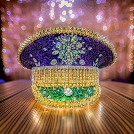 Mardi Gras Conductor Rhinestone Hat/Jazz Fest Captain Marching Band Drum Major Hat Steampunk parade wear carnival Sequin