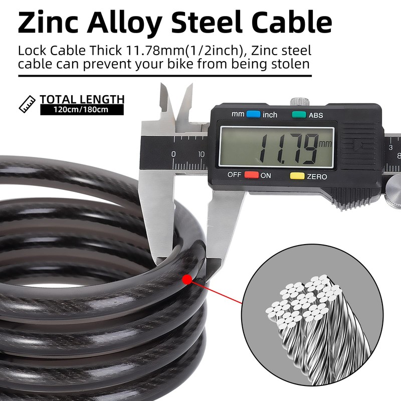 ROCKBROS Bicycle Lock Cable Lock High Security Level 4 Digit