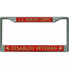 usmc marine corps disabled veteran logo chrome license plate frame made in usa