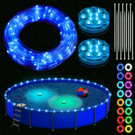 Kittmip Pool LED Lights for Above Ground Pools 39.4ft Waterproof Remote Control Submersible LED Rim Lights with 2 Submersible Outdoor Rope Color Changing for Frame Pool Accessories, Trampoline Decor