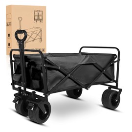 Yesker Foldable Wagon - 300lbs Collapsible Garden Carts with All Terrain Wheels for Outdoor Camping Sports Shopping Gardening - Heavy Duty Portable Utility Trolley (Black)