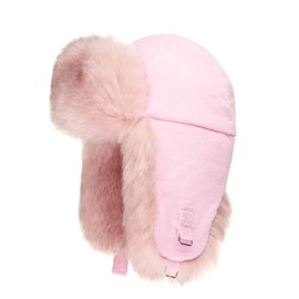Futrzane Corduroy Trapper Hat - Womens Winter Hats with Ear Flaps - Russian Hat (M, Pink - Pink Siberian)