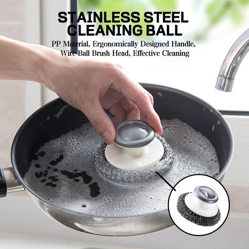 YAFIYGI Steel Wool Scrubber Handle Reusable Steel Wool Brush Steel