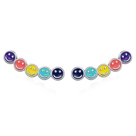 QIAMNI Rainbow Smiley Hoop Earrings Colorful Happy Smile Ear Cuff Stud Earring Enamel Jewelry for Women Girls