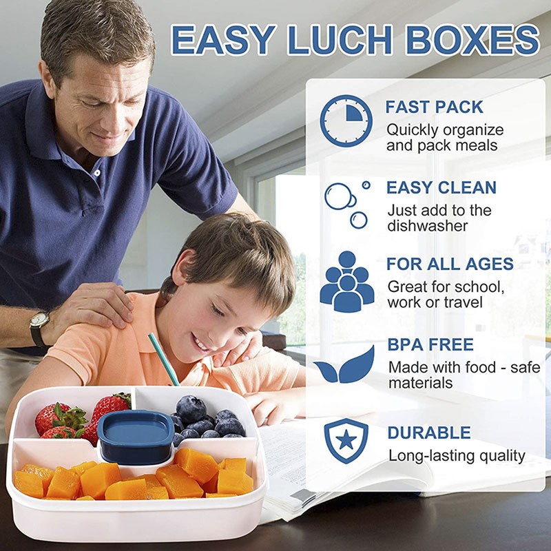 1500mL Bento Box Portable Lunch Box with 4 Compartments, Leak