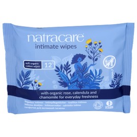Natracare Organic Cotton Intimate Wipes Infused with Organic Essential Oils of Chamomile, Calendula and French Rose, 12 Wipes per pack (1 Pack, 12 wipes total)