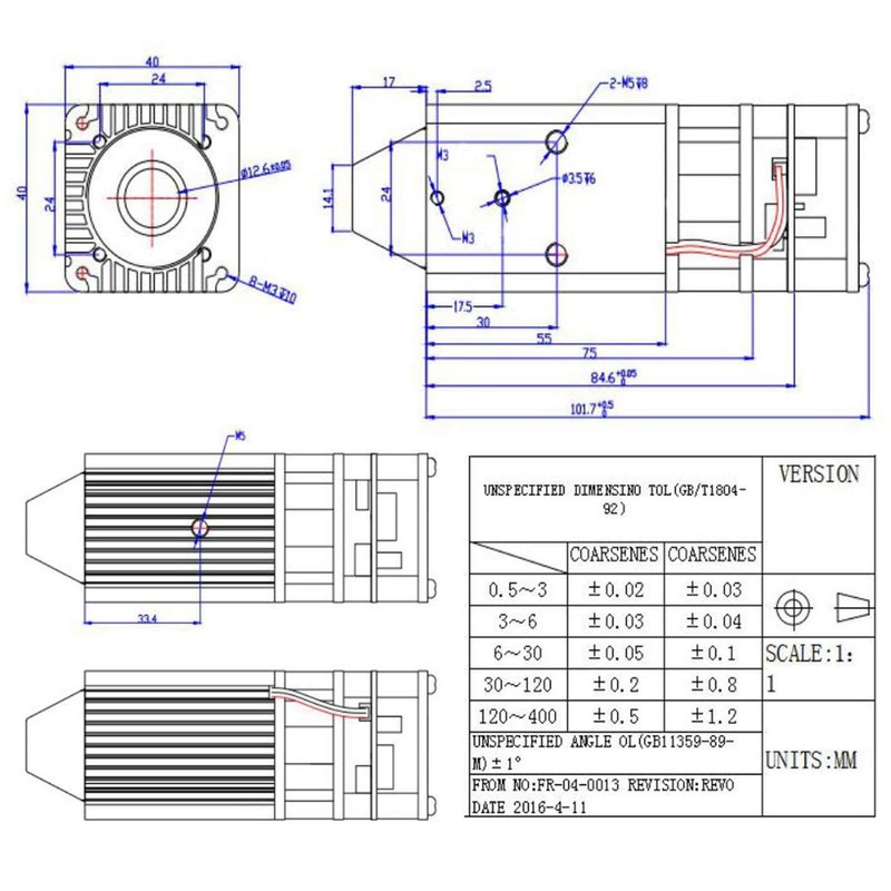 Laser Module 40W Electric Power 5‑5.5W Optical Power Compression Spot