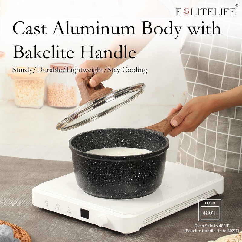 ESLITE LIFE Nonstick Sauce Pan with Lid, 1.5 QT Small