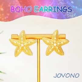 Jovono Boho Starfish Earrings Gold Seastar Dangle Earrings Summer Beach Stud Earrings for Women, One Size, No Gemstone, Unit size, /, No Gemstone
