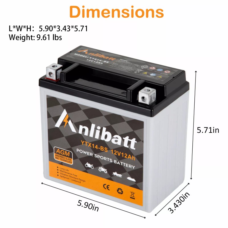 Anlibatt YTX14-BS 12V ATV Battery High Performance - Maintenance Free