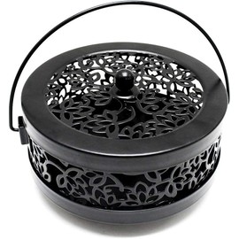 Hoshiumi Mosquito Trap Incense Holder, Steel, Mosquito Trap Incense Holder, Stylish, Round Incense Holder, Portable, Lotus Mosquito Mosque, Black