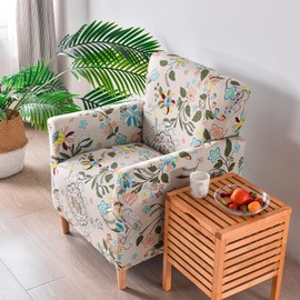 OKYUK Chair Covers for Banquet Printed with Armrests, 1 Piece, Stretch Chair Covers for Living Room, Non-Slip, Soft Armchair Cover (Yellow Flower)