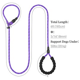 TagME Slip Leads for Dogs, 6 FT Heavy Duty Dog Leash with Padded Handle, Strong Rope No Pull Pet Training Leash for Small Dogs,Purple