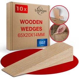 LouMaxx Set of 10 Wooden Wedges Small Made of Natural Beech - Wooden Wedges 65 x 20 x 14 mm - Robust Hardwood Wedges as Door Wedge Wood, Mounting Wedges & Laying Wedges - Wooden Wedge Made in Europe -