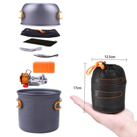 Outdoor Camping Hiking Cookware with Mini Camping Piezoelectric Ignition Stove Backpacking Cooking Picnic Pot Set Cook Set With Fork and Spoon