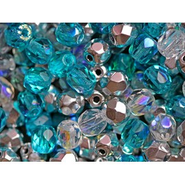 Czech Faceted Glass Beads Fire-Polished Round 4 mm Crystal AB Dark Aquamarine AB 600 Mix 3 Colours Crystal Full Labrador