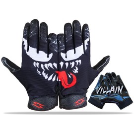 Villian Football Receiver Gloves Elite Sticky Tacky Pro Grip Super Palms Boost Your Battle Game, Be a Villain Joker Sizes Adult Men Youth (Youth - Large)