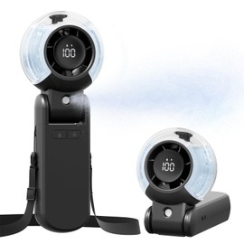 TriPole Misting Fan Portable Handheld Turbo Fan with Mist, LED Display, Foldable High Speed Airflow Mini Fans, Rechargeable Personal Mister with Water Spray Bottle for Summer Trip Beach Camping, Black