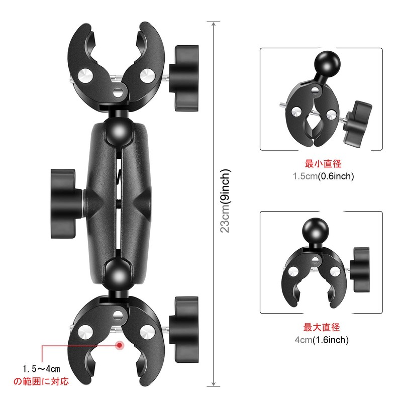 PULUZ Double Head Strong Clamp, Aluminum Alloy Universal Ball Head