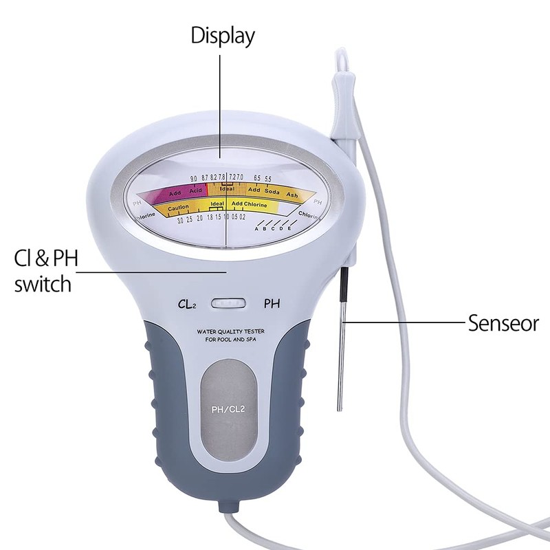 2-in-1 & PH Meter Swimming Pool Tester, 150mm Handle Probe