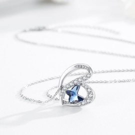 TANGPOET Butterfly Necklace 925 Sterling Silver Crystal Butterfly Pendant, Birthday Jewellery Gifts for Women Ladies Girls