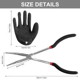 DELAESI Fishing Pliers Curved 28 cm Hook Remover Fishing Hook Removal Pliers with 1 Right Hand Fishing Gloves Long Fishing Pliers Fishing Accessories for Catching Predatory Fish Used