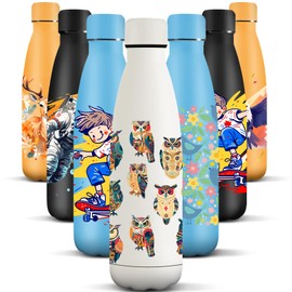 HoneyHolly Stainless Steel Water Bottle, 500 ml, BPA-Free, Thermos Flask, Double-Walled, Water Bottle, Stainless Steel, Leak-Proof, 18/8 Stainless Steel, Thermos Flask for Sports, Camping,