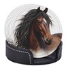 Famame 6 Pcs Handsome Brown Horse Leather Coasters for Drinks