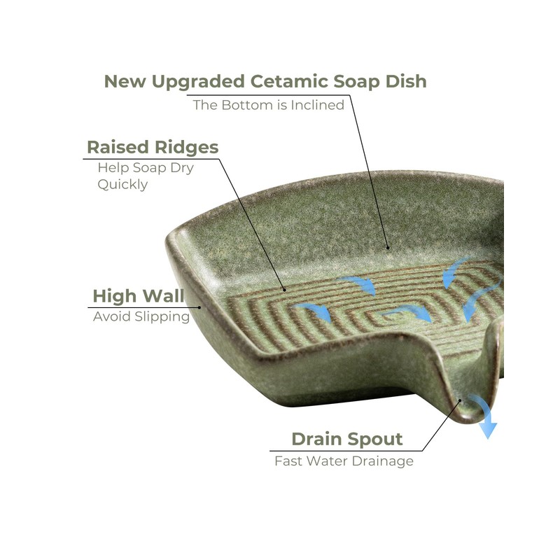 Self Draining Soap Dish, Ceramic Drain Soap Holder Waterfall Design