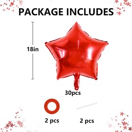 DecoGlee 30Pcs 18 Inch Large Red Star Shape Foil Balloons Big Red Stars Helium Mylar Ballons for Birthday Wedding Baby Shower Anniversary Engagement Party Decorations Supplies