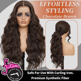 Synthetic Lace Front Wigs Pre Plucked 26 Inch Long Wavy Chocolate Brown 100% Futura Premium 13x4 HD Lace Wigs For Black Women Ready to Wear Beginner Friendly