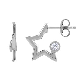 Silvershake Cubic Zirconia White Gold Plated 925 Sterling Silver 0.55 Inch Trendy Star Hoop Stud Post Earrings April Gemstone Birthstone Jewelry for Women, Small, Sterling Silver Rhodium (White Gold