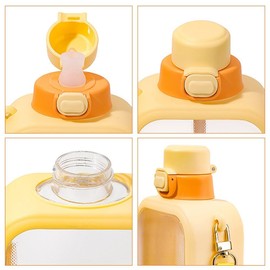 DONGKER 700 ml Drinking Bottle, Cute Water Bottles with Straws, Square Leak-proof Bottle with Strap for Women Gym, Cycling, Yoga, Outdoor Sports and Commuting