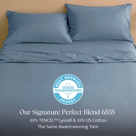 Double Stitch Cotton Tencel Fitted Sheet King - Crisp, Smooth & Cooling for Hot Sleepers, Hotel Collection Bedding, King Fitted Sheet Only, Deep Pocket up to 16", 78" x 80", Windward Blue
